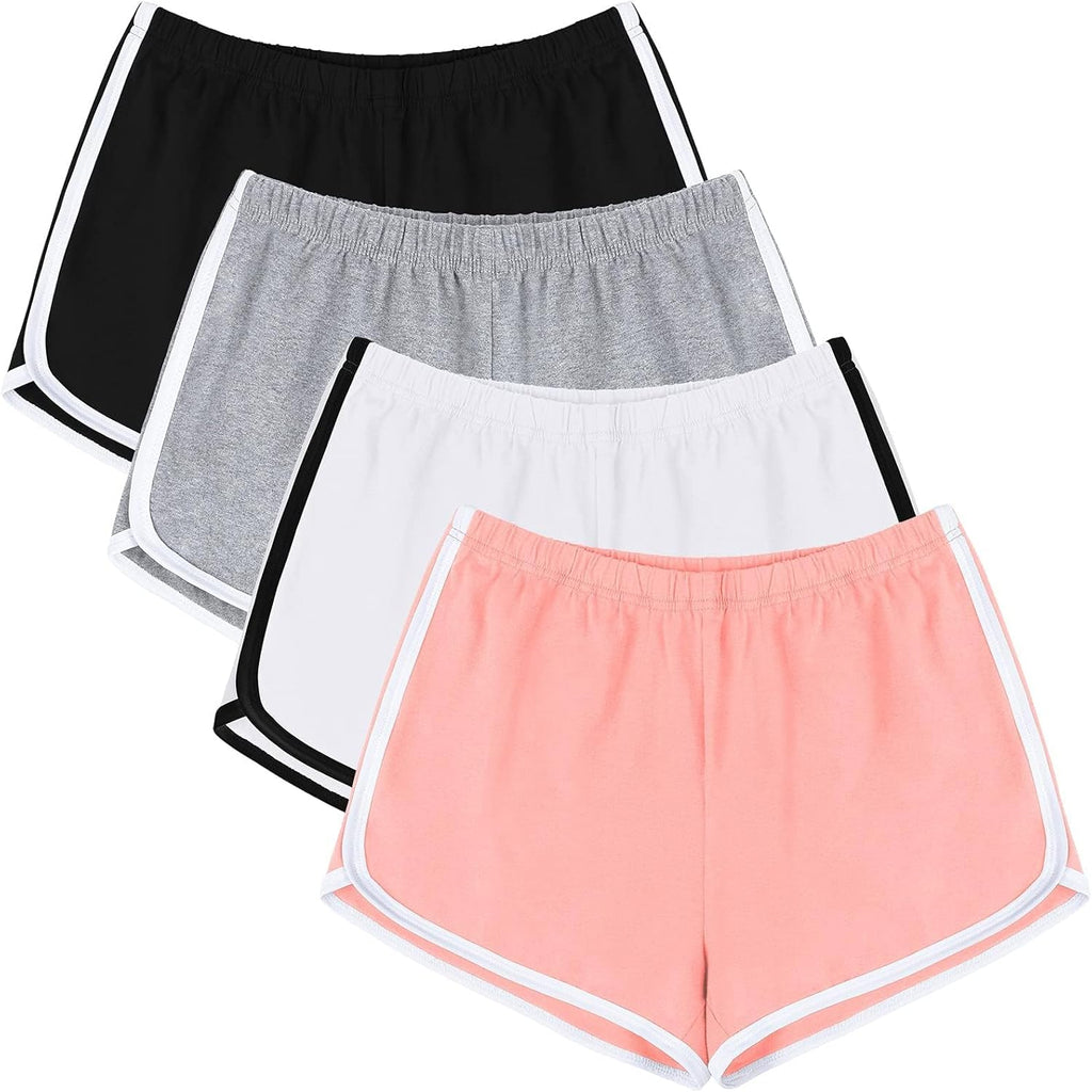 Women's Cotton Athletic Shorts - 4 Pack Dolphin Style for Yoga, Gym, Dance, and Lounge
