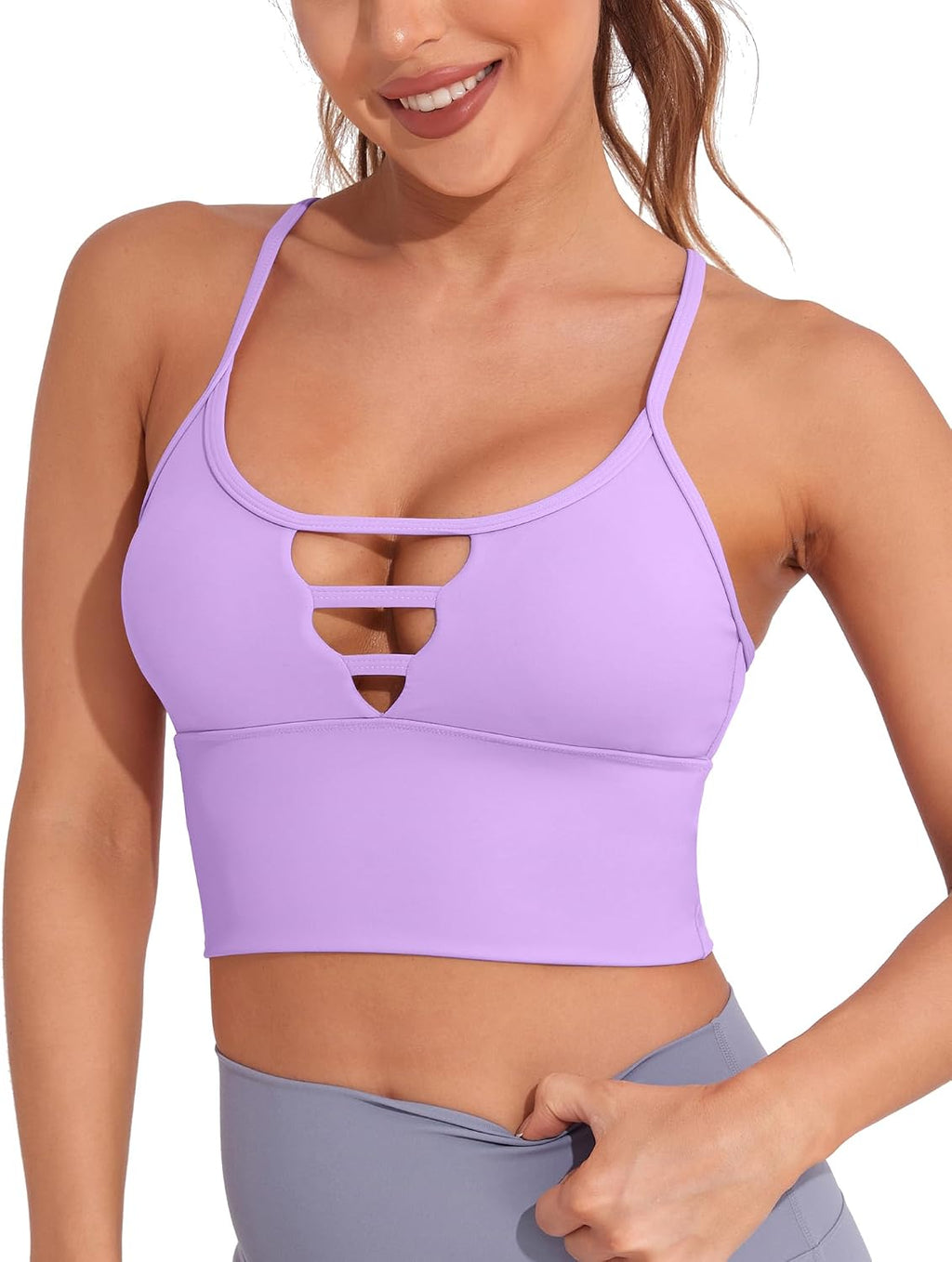 High Support Longline Sports Bras for Women with Strappy Design and Built-in Padded Crop Yoga Tank Top