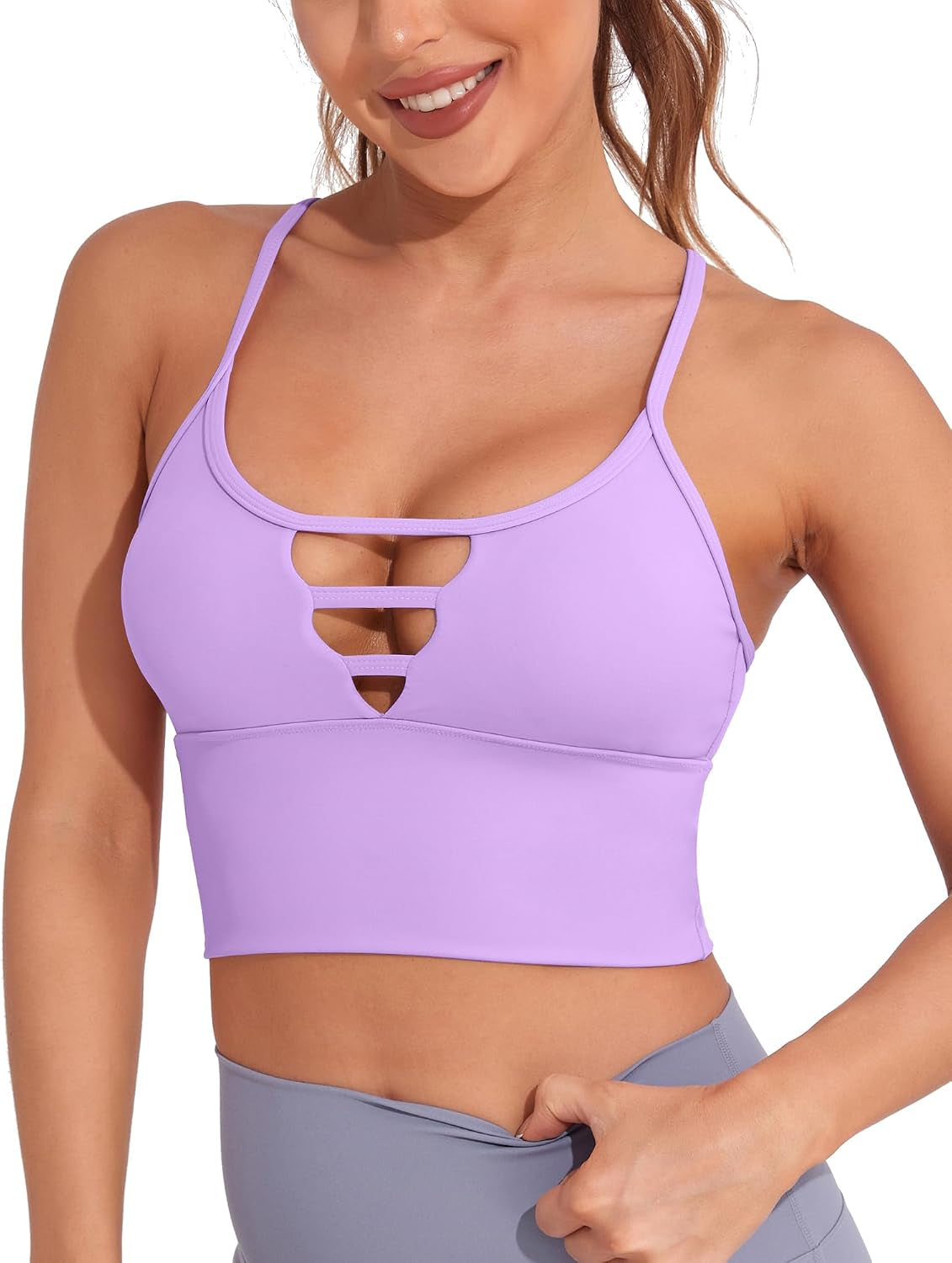 High Support Longline Sports Bras for Women with Strappy Design and Built-in Padded Crop Yoga Tank Top