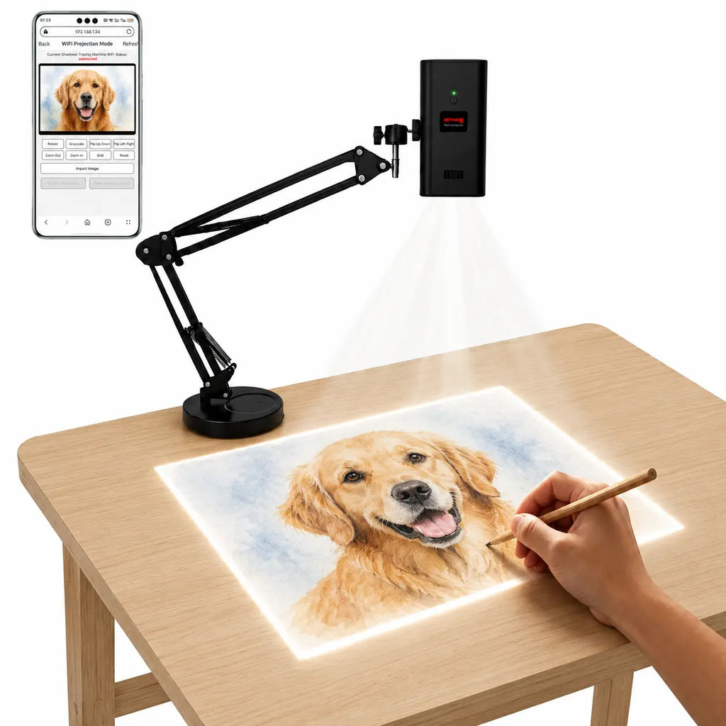 Art Tracing Projector with 360° Adjustable Arm - User-Friendly Digital Drawing Tool for Sketching, Painting, Wall Murals, and Cookie Decoration