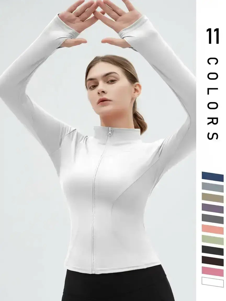 Women's Zip-Up Sports Jacket with Thumb Holes, Long Sleeve Athletic Top for Tennis and Pickleball, Versatile Sports Outerwear for Indoor and Outdoor Activities