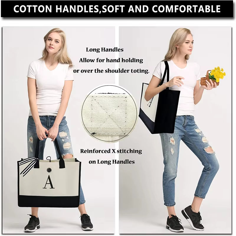 Fashionable Canvas Tote Bag with Floral Design - Versatile Beach and Shopping Handbag with Large Capacity, Available for Wholesale