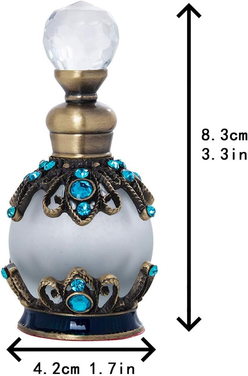 15ml Vintage Crystal Glass Perfume Bottle - Refillable Jeweled Vial with Rhinestone Embellishments, Elegant Decorative Vanity Accent, Portable Gift-Ready Collectible