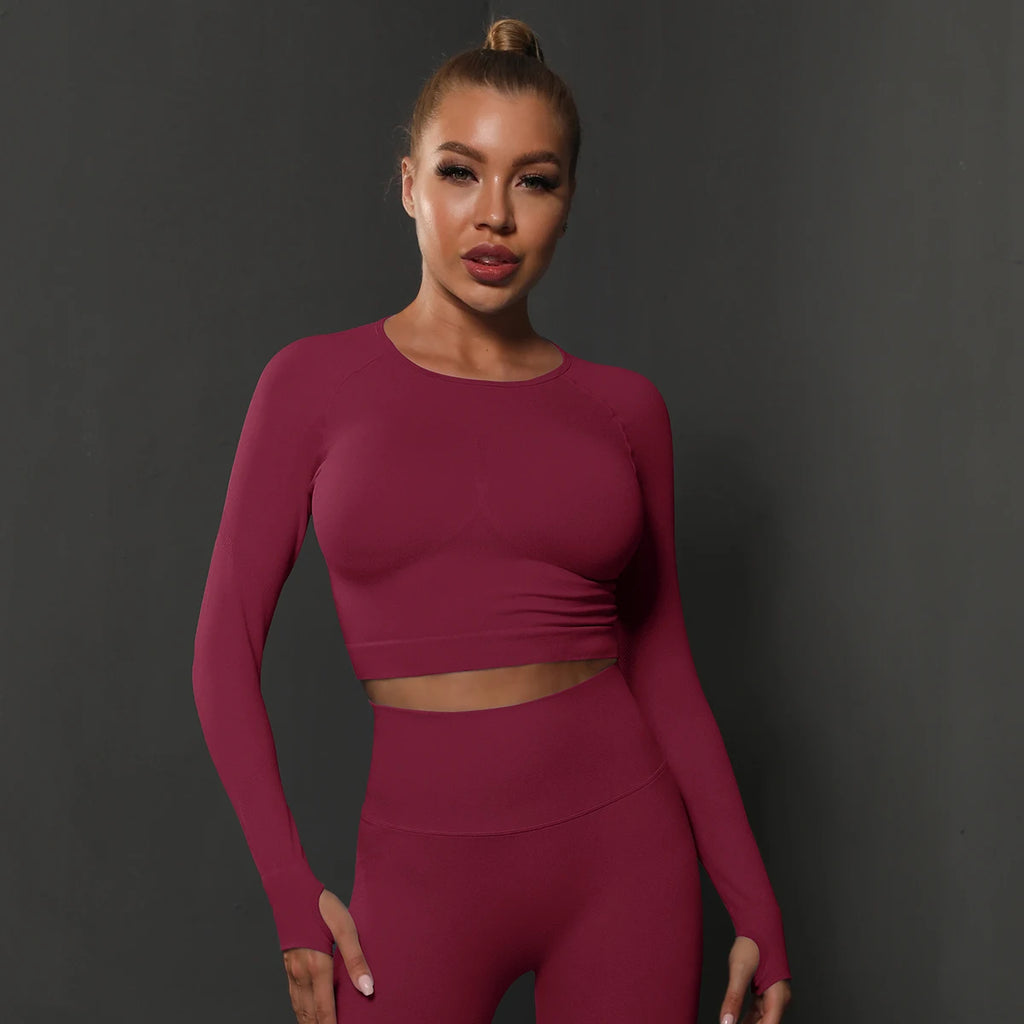 Women's Long Sleeve Yoga Top - Seamless Activewear for Fitness and Gym Workouts