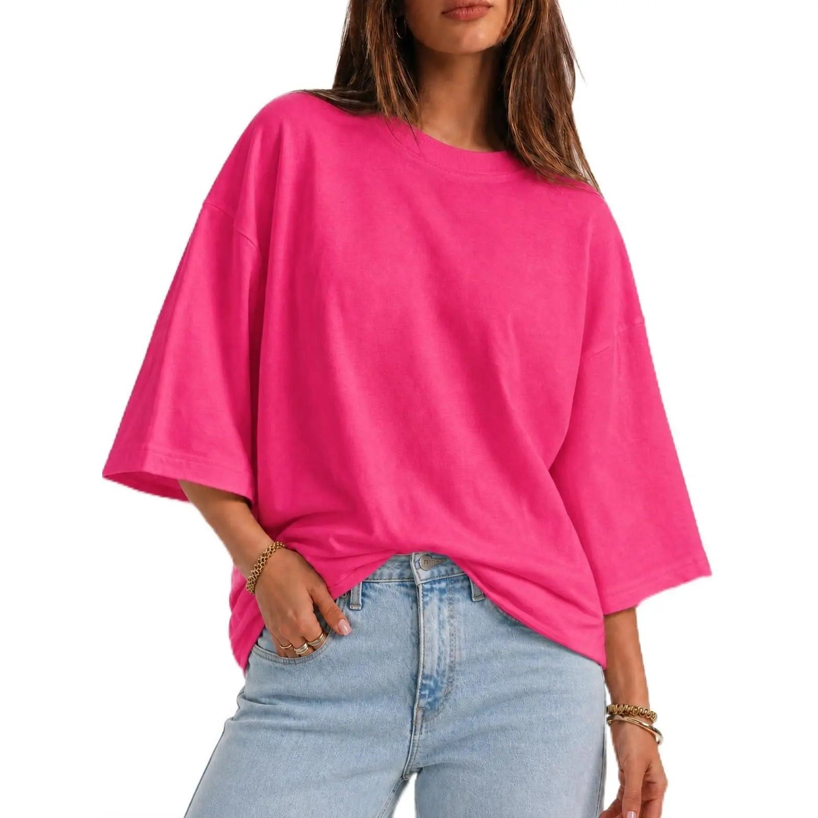 Flowyair Women's Oversized Casual T-Shirt with 3/4 Sleeves - Summer Boxy Loose Fit Crew Neck Basic Top