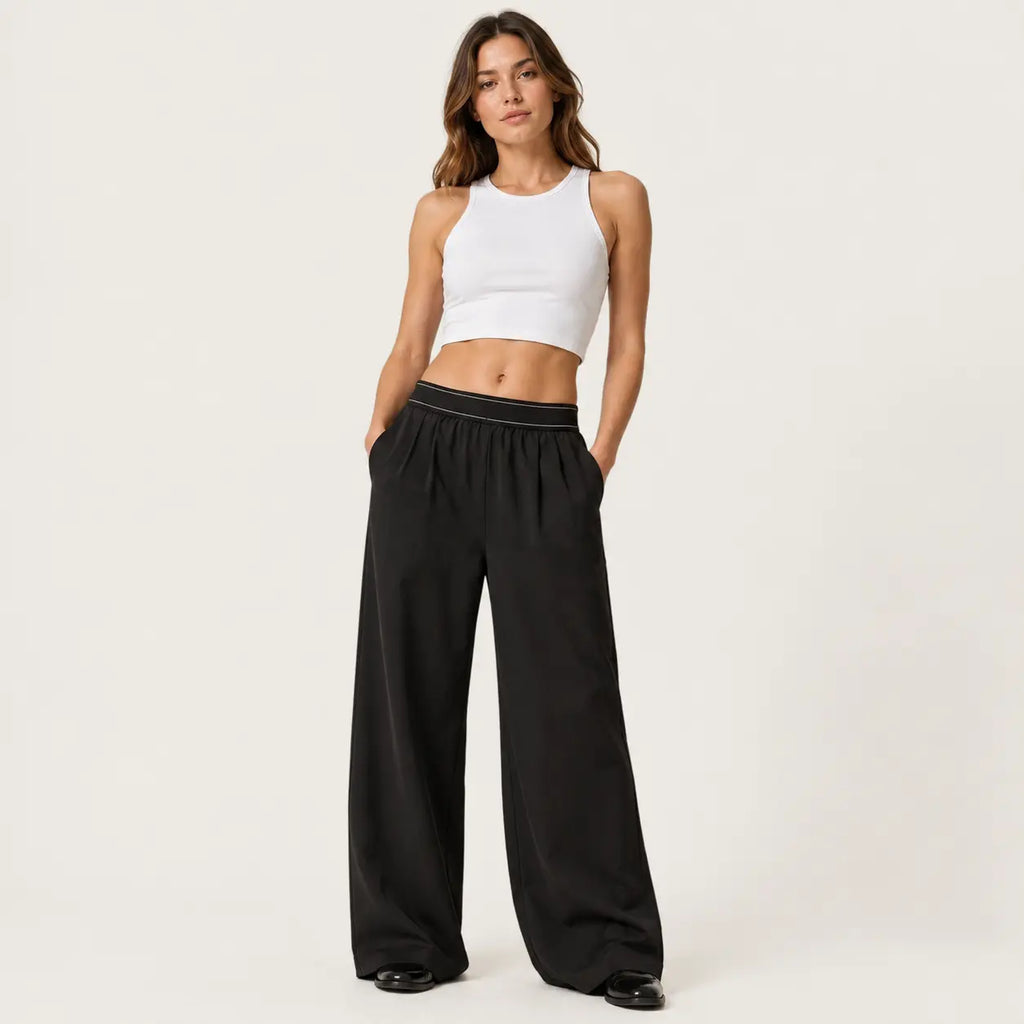 Women's High-Waisted Wide-Leg Lounge Sweatpants with Pockets - Lightweight Stretch Fabric and Elastic Waistband for Comfortable Casual Wear, Yoga, and Travel